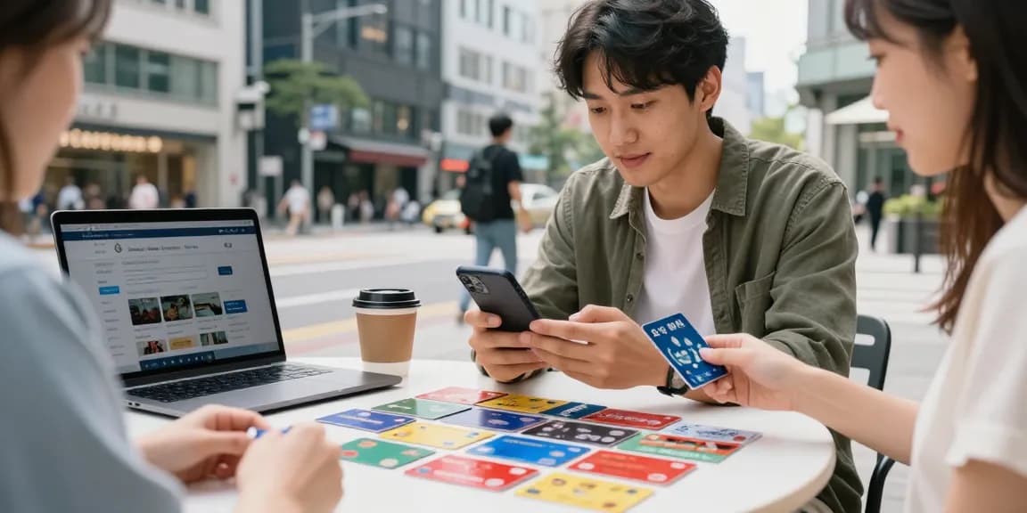 소액결제현금화를 통해 기프티콘을 구매하는 장면, 도심의 활기찬 분위기에서 현대적인 모습.
