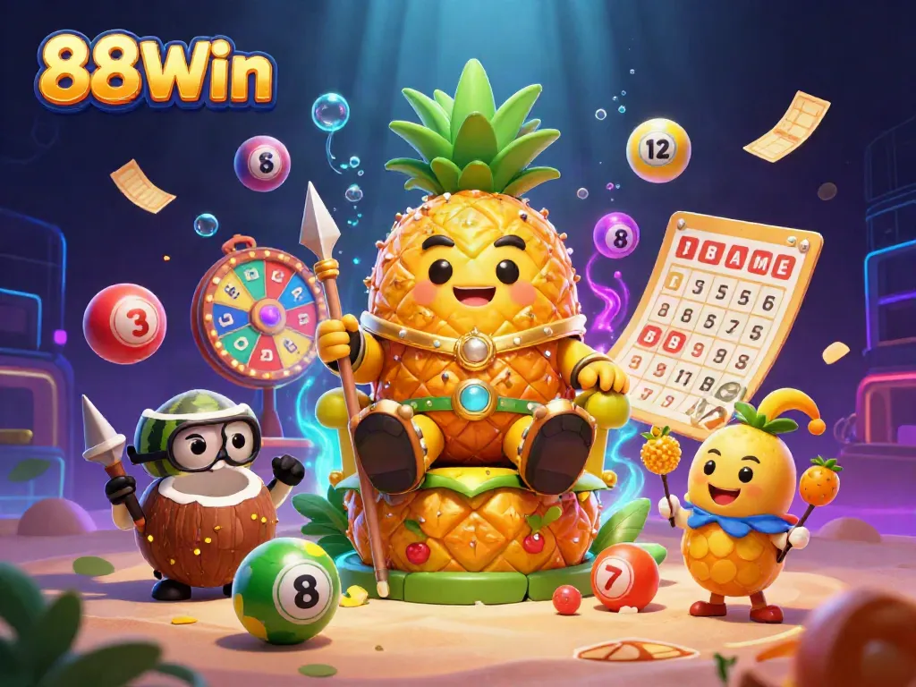 Join the excitement at 88Win with vibrant lottery balls and dynamic casino elements in a stunning 3D illustration.