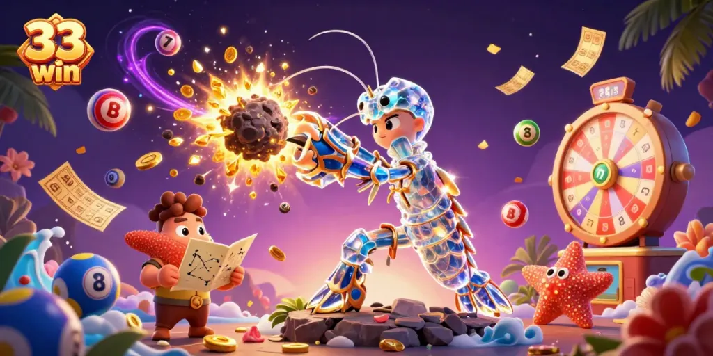 Experience the thrilling world of 33 win with vibrant gambling elements and exciting gaming characters.