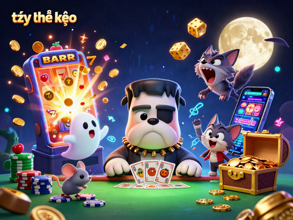 Experience dynamic tỷ lệ kèo action with a Frankenstein bulldog monster in an exciting casino scene.