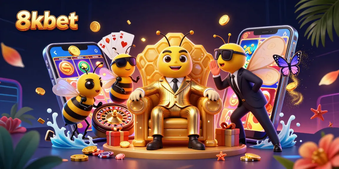 Play exciting slots at 8xbet with the bumblebee mob boss among vibrant casino elements.