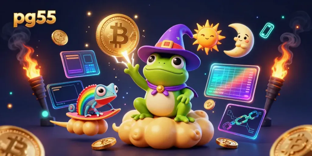 Experience casino thrills with pg55, where the weather wizard frog creates a treasure storm of golden coins.