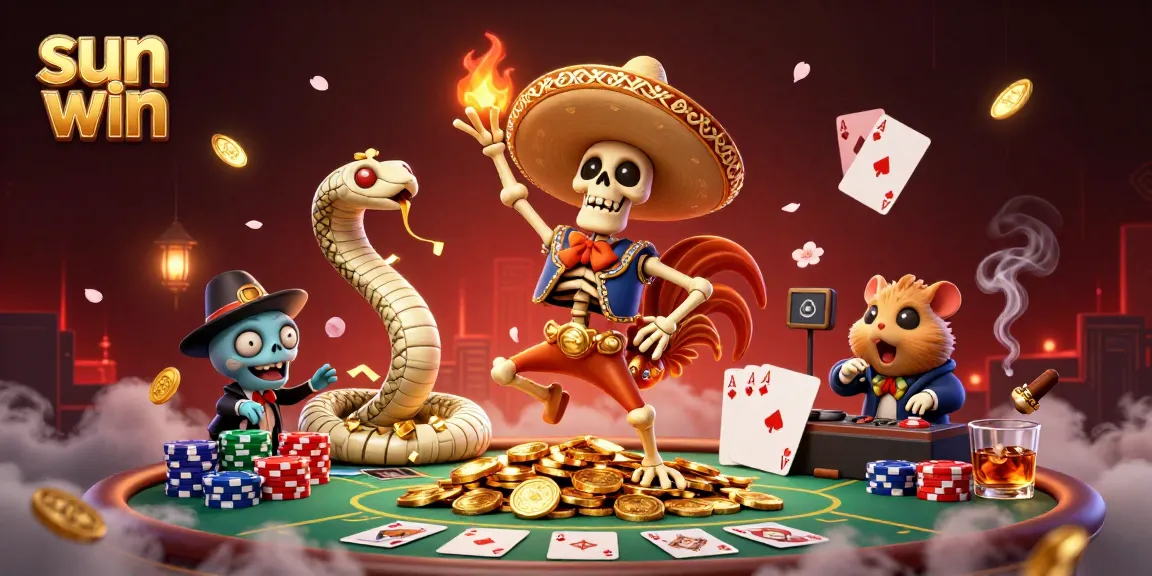 Experience sun win with a joyful mariachi dance amid poker chips and golden coins in a vibrant casino scene.