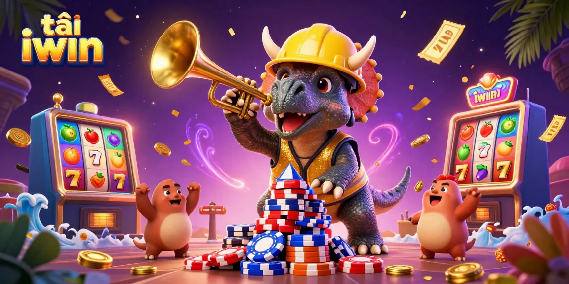 Cheer dynamic gaming scene featuring characters celebrating tải iwin with colorful slot elements and golden ticket effects.