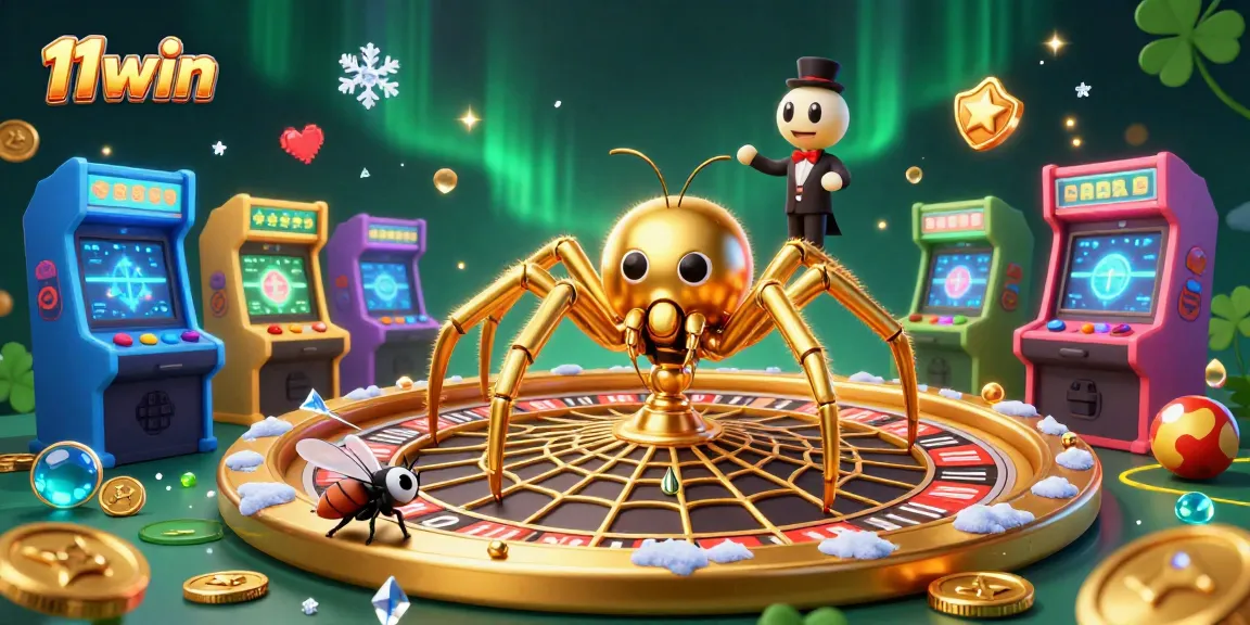 Experience the thrill of 11win with a vibrant 3D casino scene featuring animated game elements.
