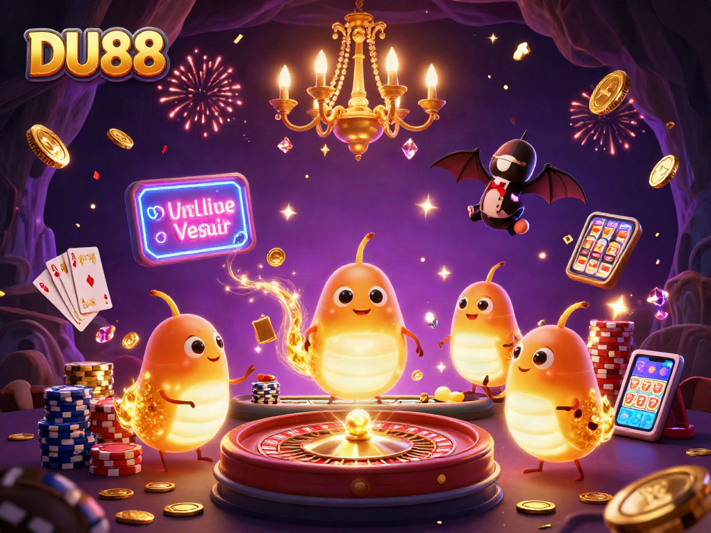 Experience the thrill of DU88 as glowworms illuminate a vibrant cave casino scene.