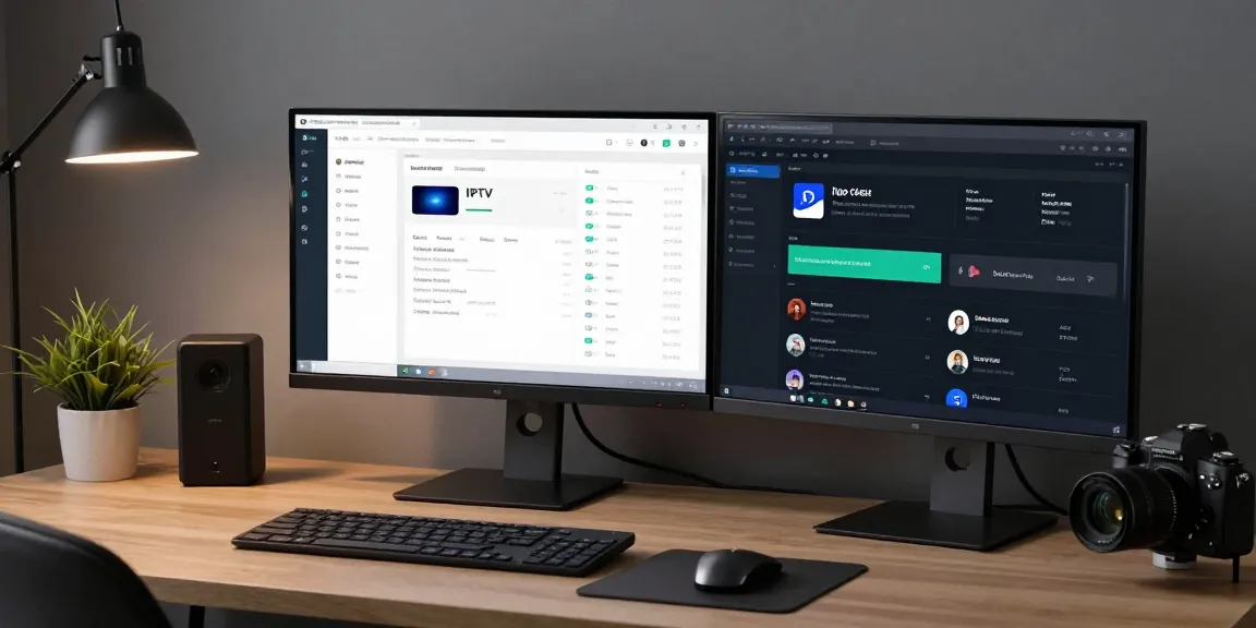 IPTV reseller dashboard in a modern workspace with software development tools and cloud computing architecture.