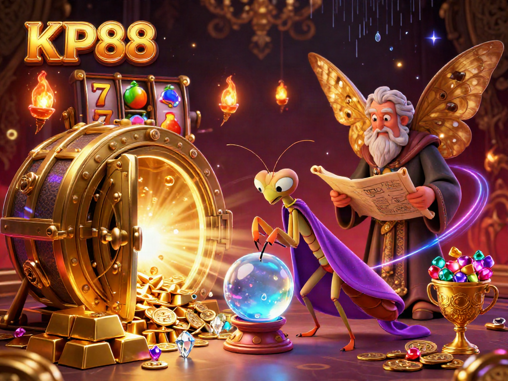 KP88 highlights an engaging 3D scene with a fortune teller and treasures in a casino setting.