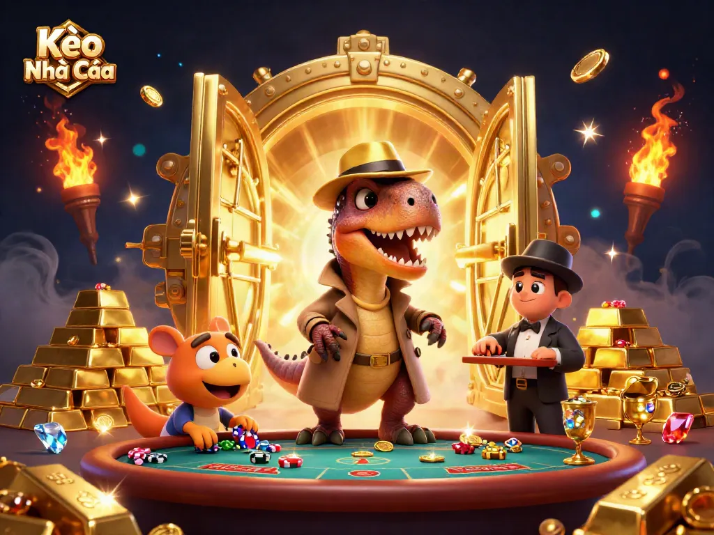 Experience Kèo Nhà Cái excitement with a velociraptor card counter at a dynamic casino scene.