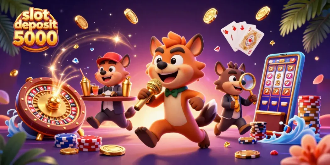 Experience the excitement of slot deposit 5000 with vibrant hyenas in a casino scene.