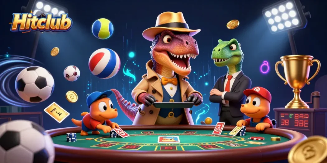 Hitclub features a cunning velociraptor card counter at a blackjack table, with a stegosaurus pit boss and a pickpocket.